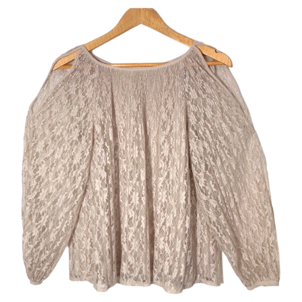 Lauren Conrad Gathered Lace Cold Shoulder Shirt Womens Size XS